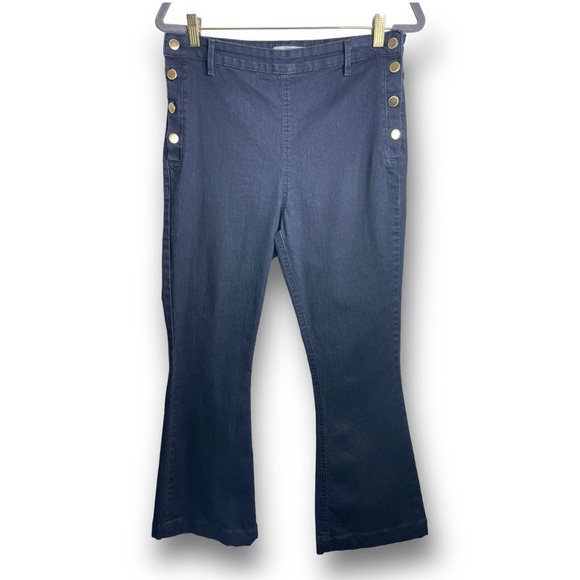YSC Denim Size 12 Black High Rise Gold Side Button Brazilian Stretch Flare Jeans - Picture 1 of 12